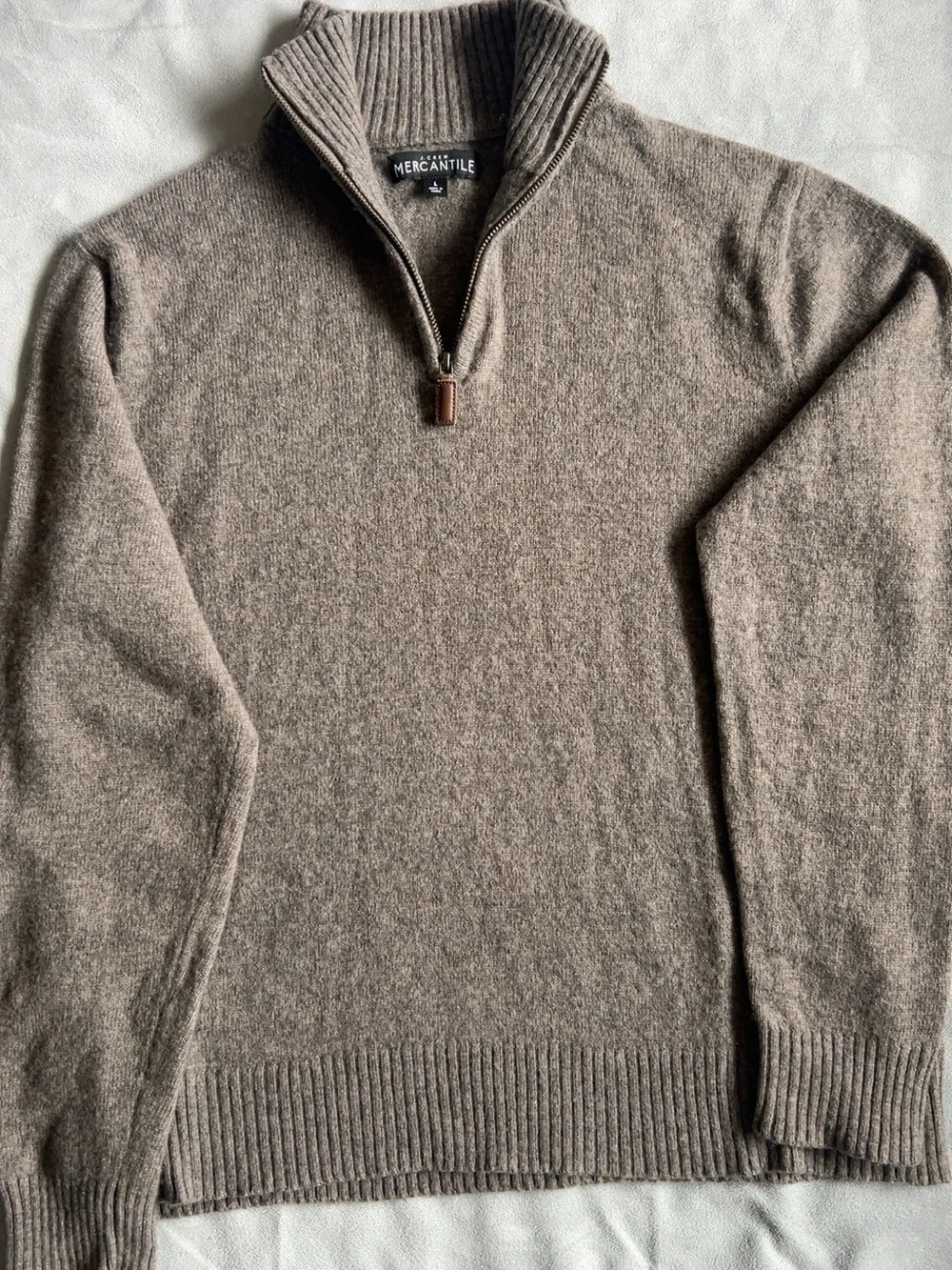J.Crew Mercantile Men’s L Lambswool Blend Quarter Zip Sweater Taupe Brown